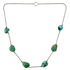 Edwardian c.1900 Natural Turquoise Matrix Antique Necklace