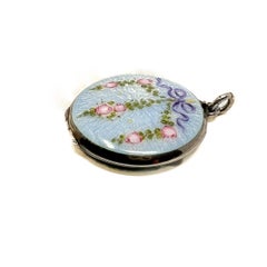 Edwardian c.1900 Silber und Guilloché Emaille Floral Design Antike Medaillon