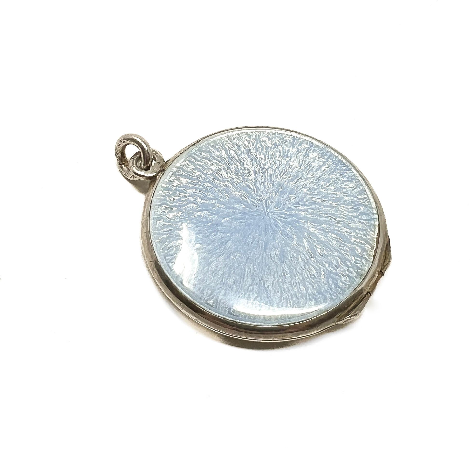 Women's Edwardian c.1900 Silver and Guilloché Enamel Floral Design Antique Locket