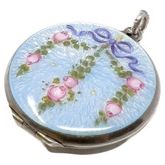 Edwardian c.1900 Silver and Guilloché Enamel Floral Design Antique Locket