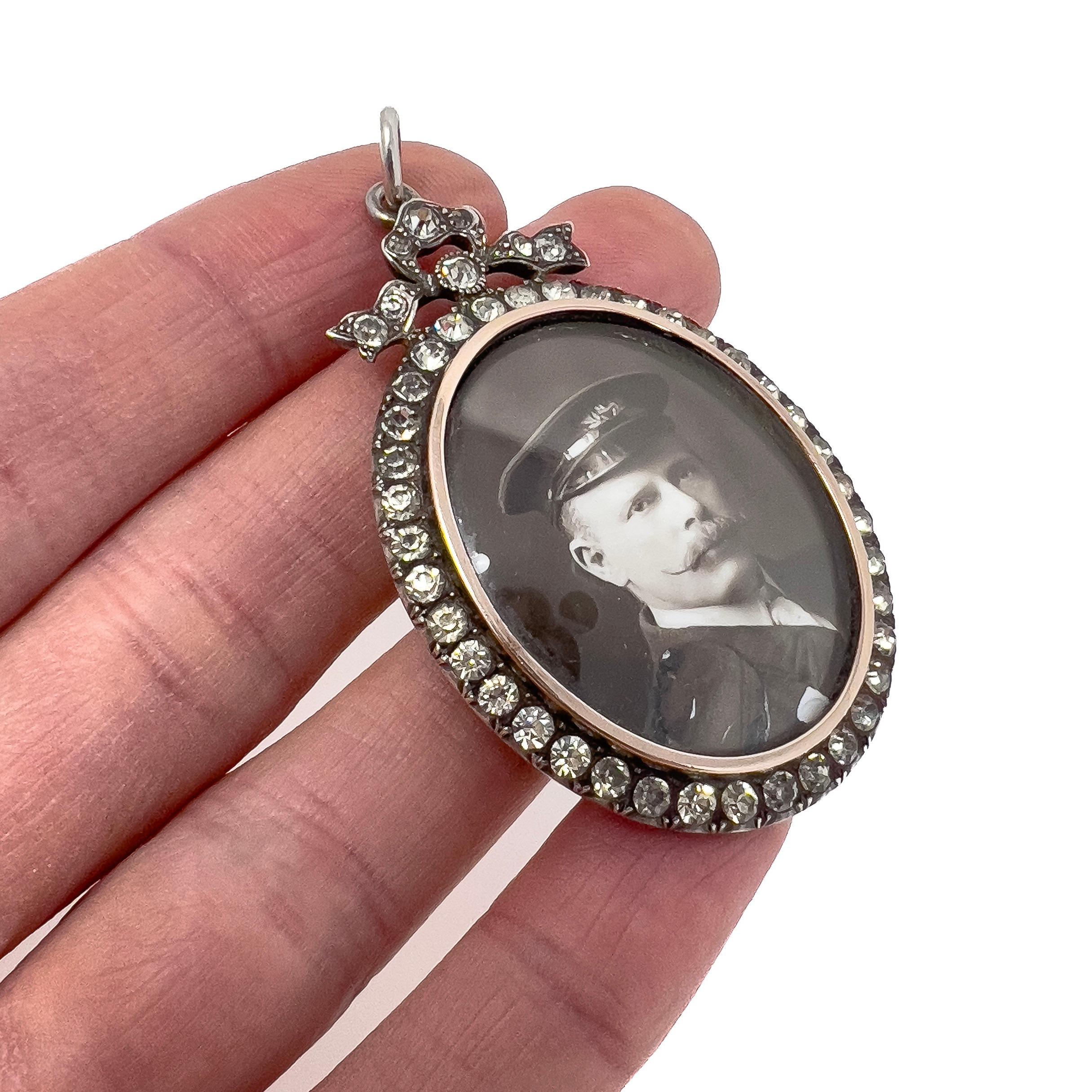 RESERVED - Edwardian c.1900 Silver and Paste Bow Design Antique Locket 7
