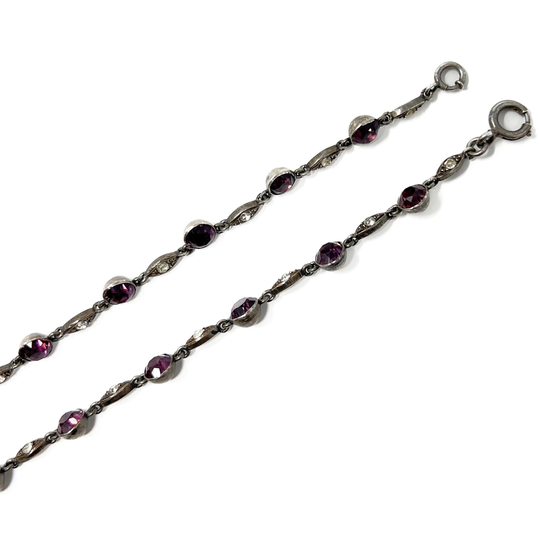 Edwardian c.1900 Silver and Purple Paste Antique Floral Pendant Necklace For Sale 6