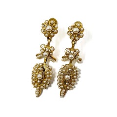 Pendants d'oreilles Edwardian c.1900 en argent doré et perles de rocaille.