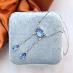 Edwardian c.1900 Silver, Paste and Blue Glass Antique Négligée Necklace