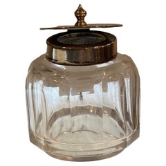 Edwardian c1902 English Ink Well with Sterling Silver Top by James Deakin & Sons