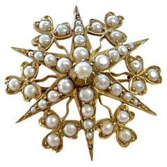 Broche édouardienne en or jaune 15 carats avec perles fendues et cœur en forme d'étoile, c1905 
