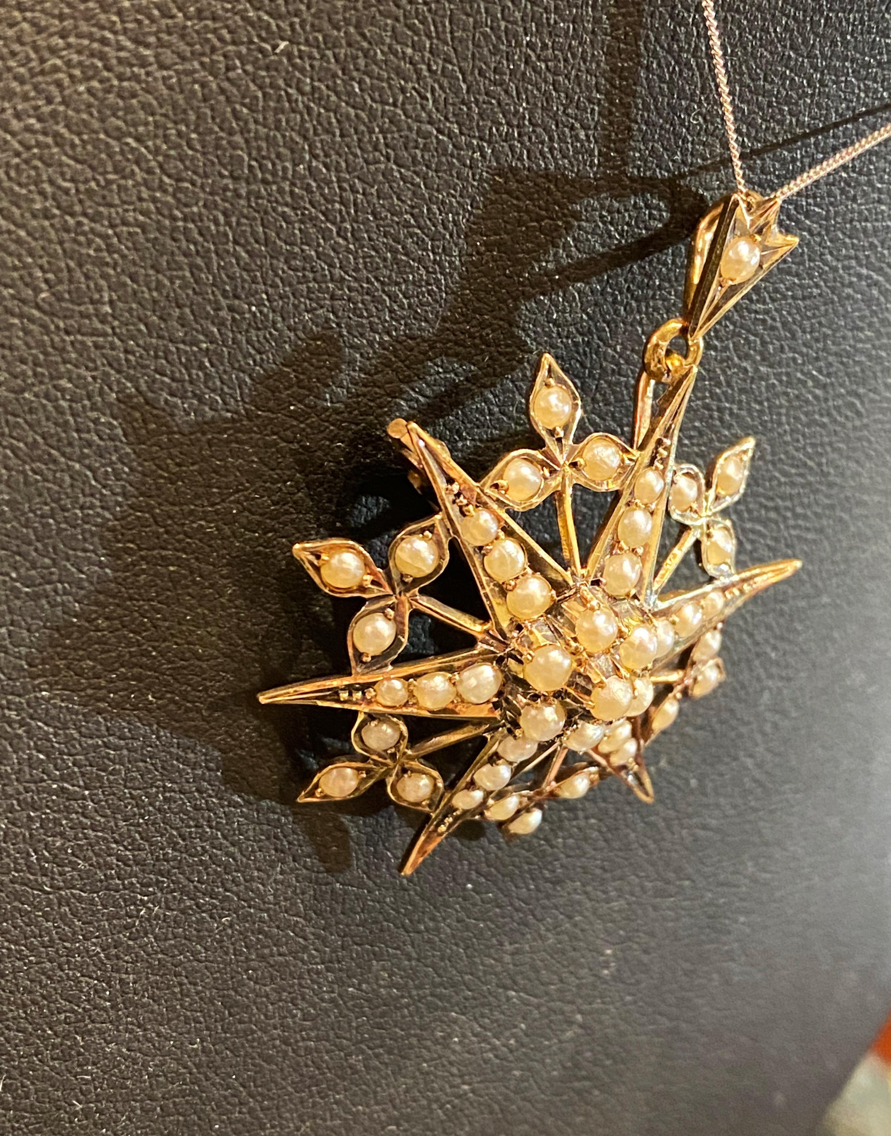 Edoardiano Spilla/pendente in oro 15 carati e perle a stella di Willis & Sons del periodo edoardiano del 1905 circa in vendita