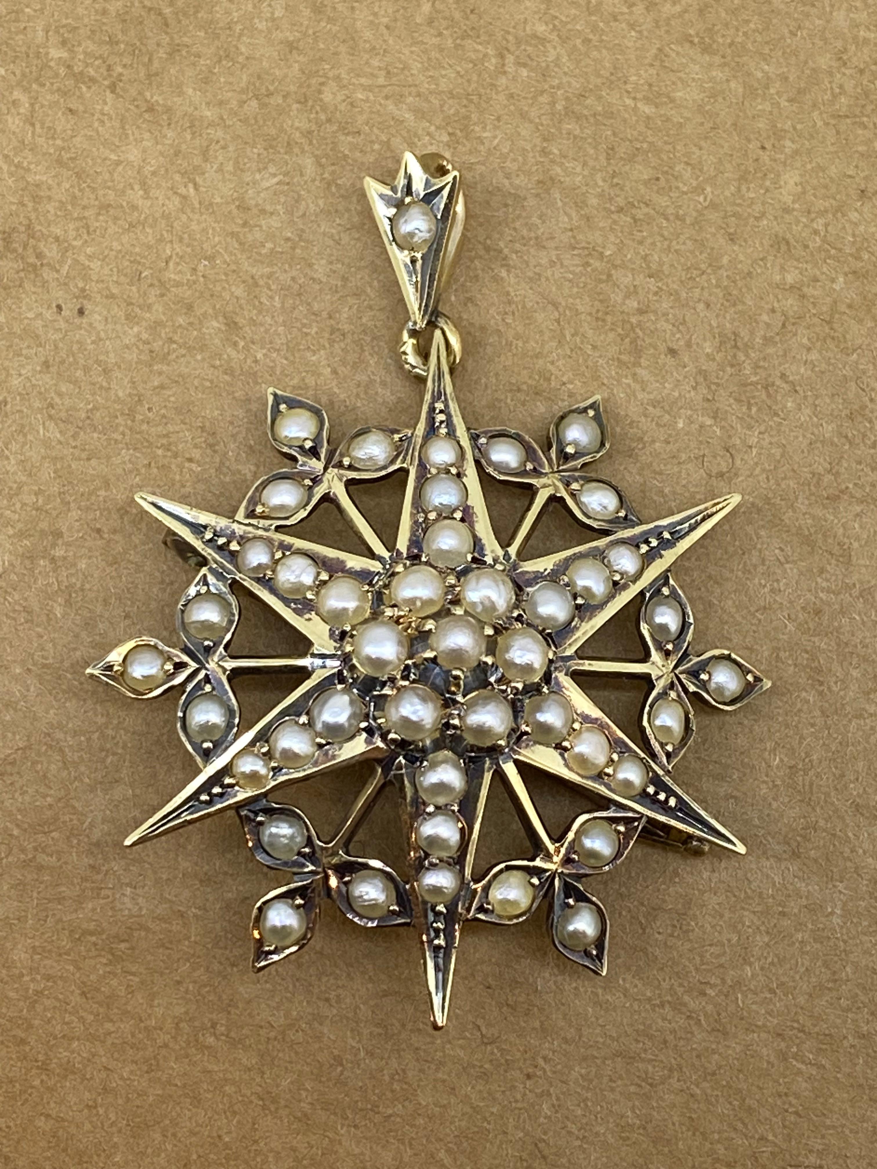 Spilla/pendente in oro 15 carati e perle a stella di Willis & Sons del periodo edoardiano del 1905 circa In condizioni ottime in vendita a MELBOURNE, AU
