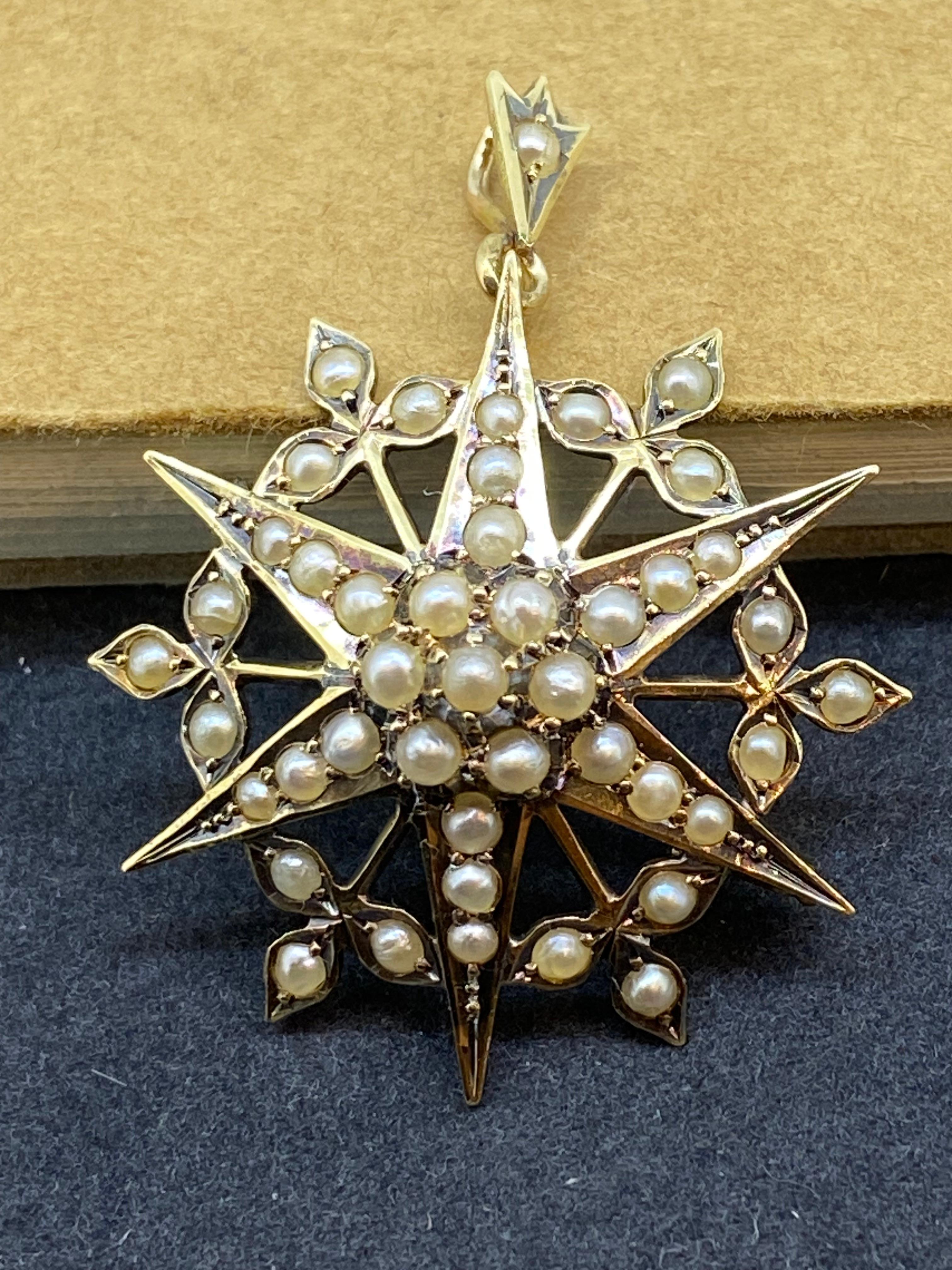Spilla/pendente in oro 15 carati e perle a stella di Willis & Sons del periodo edoardiano del 1905 circa in vendita 2
