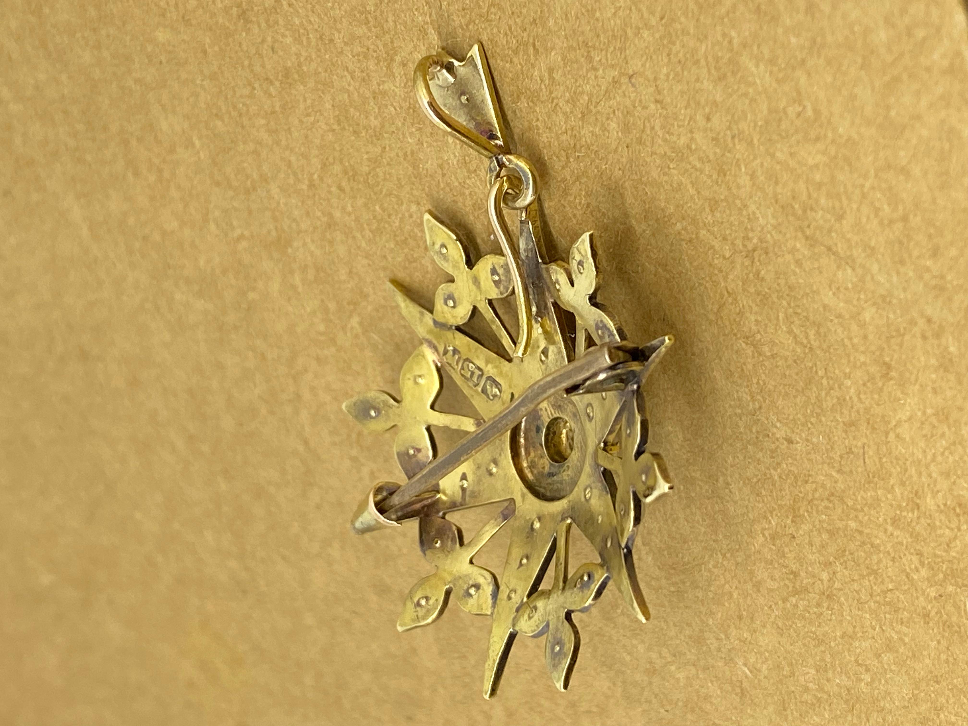 Spilla/pendente in oro 15 carati e perle a stella di Willis & Sons del periodo edoardiano del 1905 circa in vendita 3