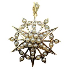 Broche/pendentif édouardien en or 15 carats et perles de rocaille en étoile, c1905, Willis 
Sons