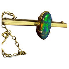 Edwardian c1920's Australian Solid 2.50ct Black Opal Bar Brooch in 15K Gold