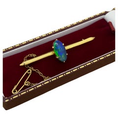 Edwardian c1920's Australian Solid 2.50ct Black Opal Bar Brooch in 15K Gold