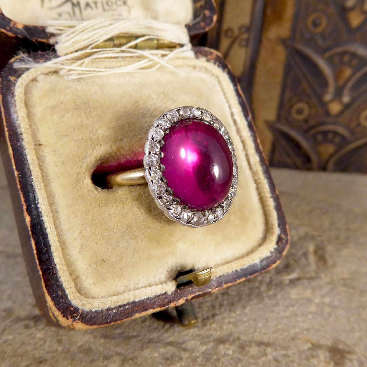 Edwardian Cabochon Crown Synthetic Ruby and Diamond Cluster Ring in 18 Carat 1