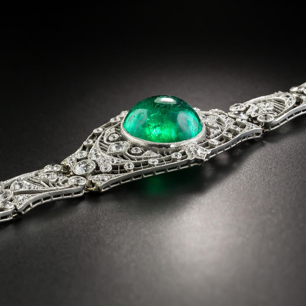 Women's Edwardian Cabochon Emerald and Diamond Bracelet For Sale