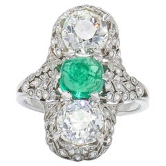 Edwardian Cabochon Emerald and Diamond Ring