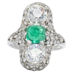 Edwardian Cabochon Emerald and Diamond Ring