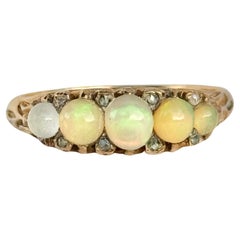 Edwardian Cabochon Opal and Diamond 15 Carat Gold Five-Stone Band