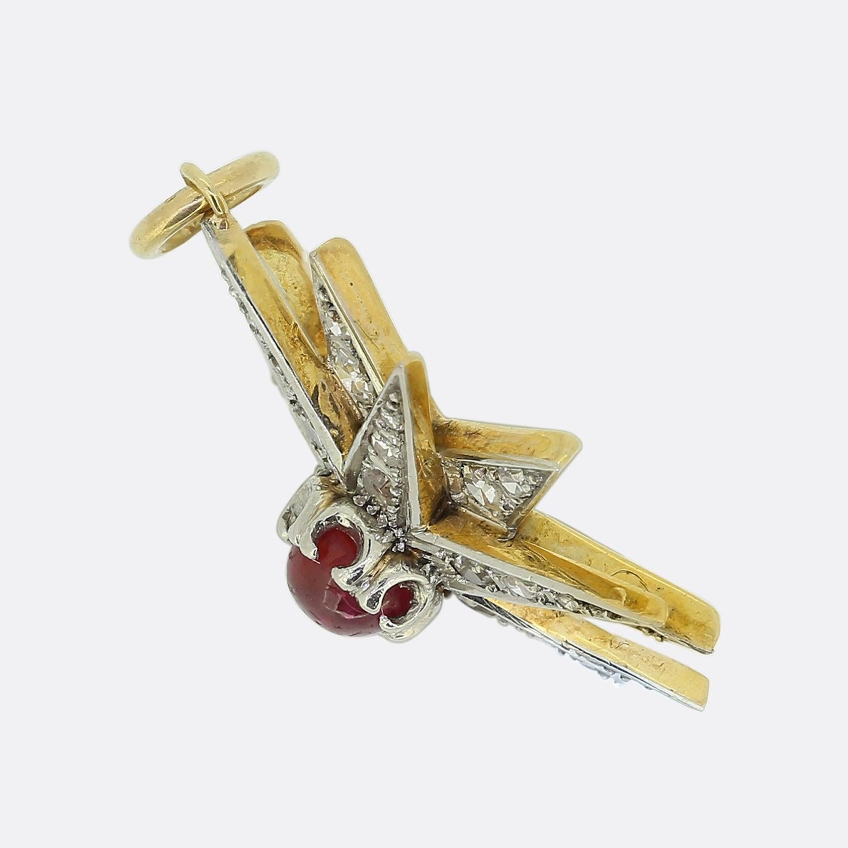 Edwardian Cabochon Ruby and Diamond Star Pendant In Good Condition In London, GB