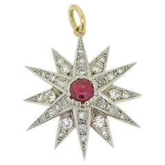 Edwardian Cabochon Ruby and Diamond Star Pendant