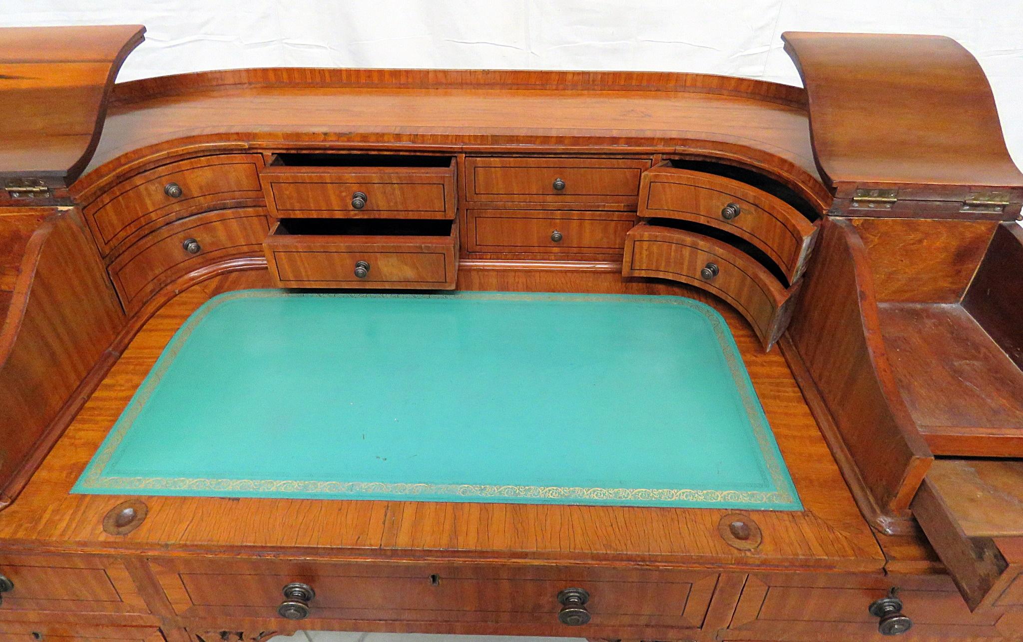 Leather 1920s era English Edwardian Carlton House Satinwood Writing Table Desk