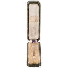 Edwardian Cartier Amethyst Ball Rose Diamond Collar Tiepin