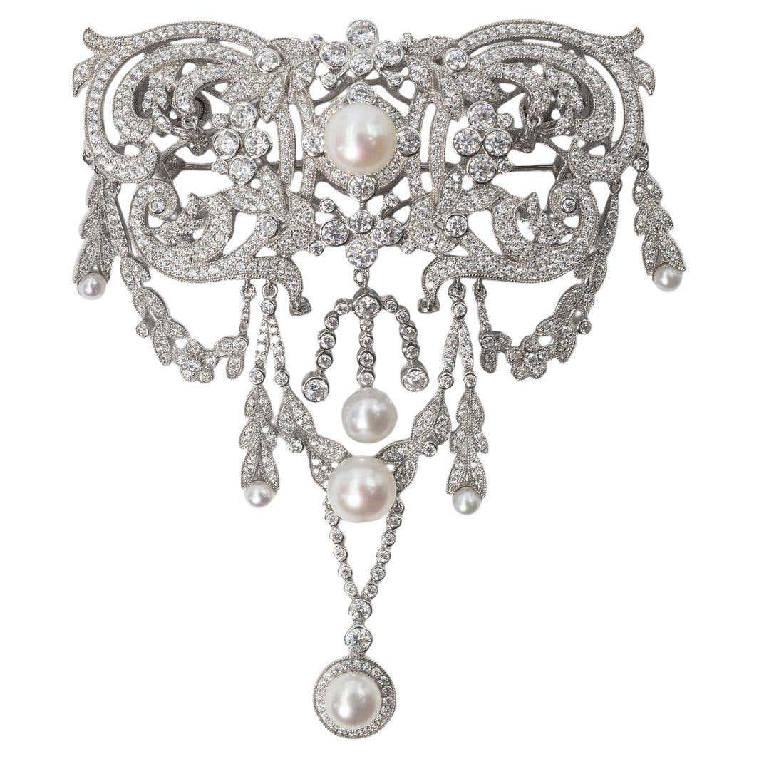 Edwardian Estate Diamond Vintage Costume Jewelry Large Brooch by Clive ...