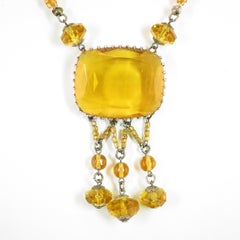 Edwardian Carved Citrine Crystal Necklace, Circa 1910