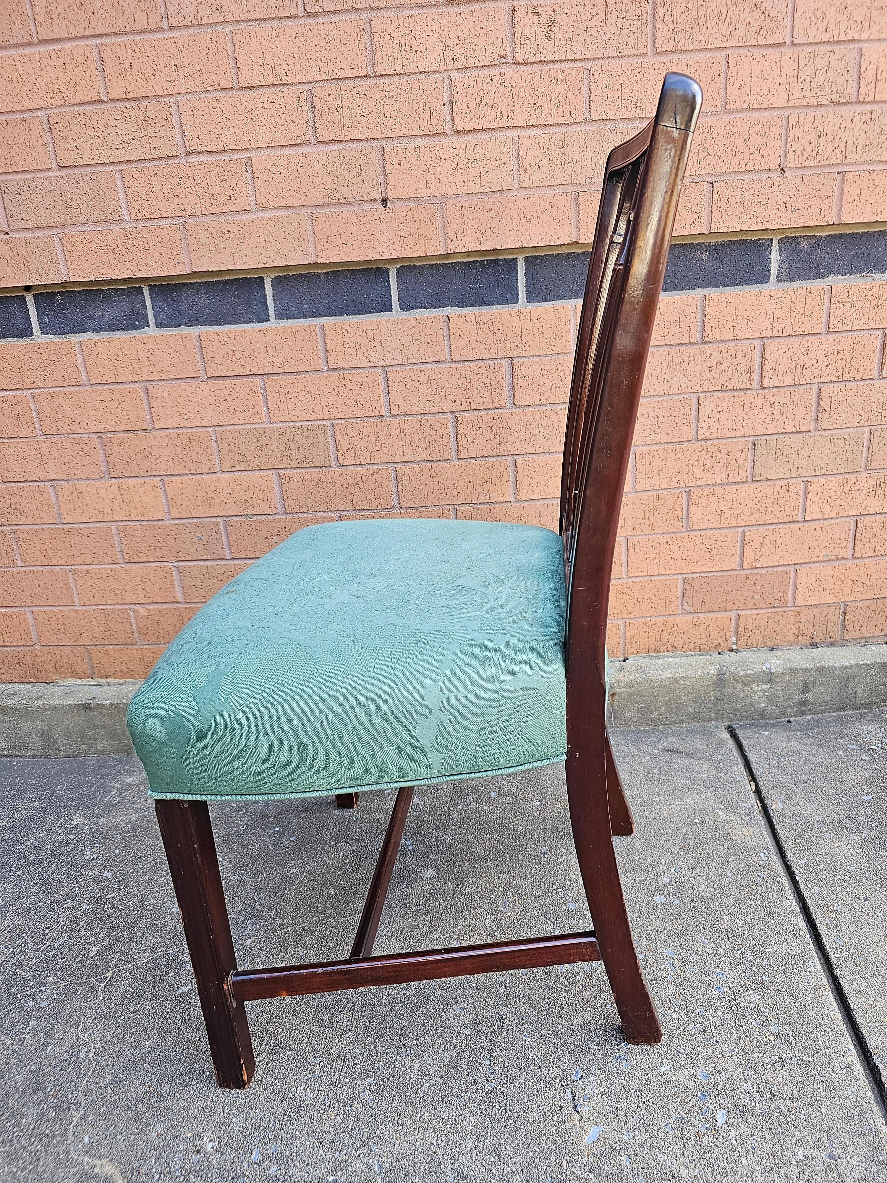 American Edwardian Carved Mahogany and Upholstered Seat Side Chair and Foot Stool For Sale
