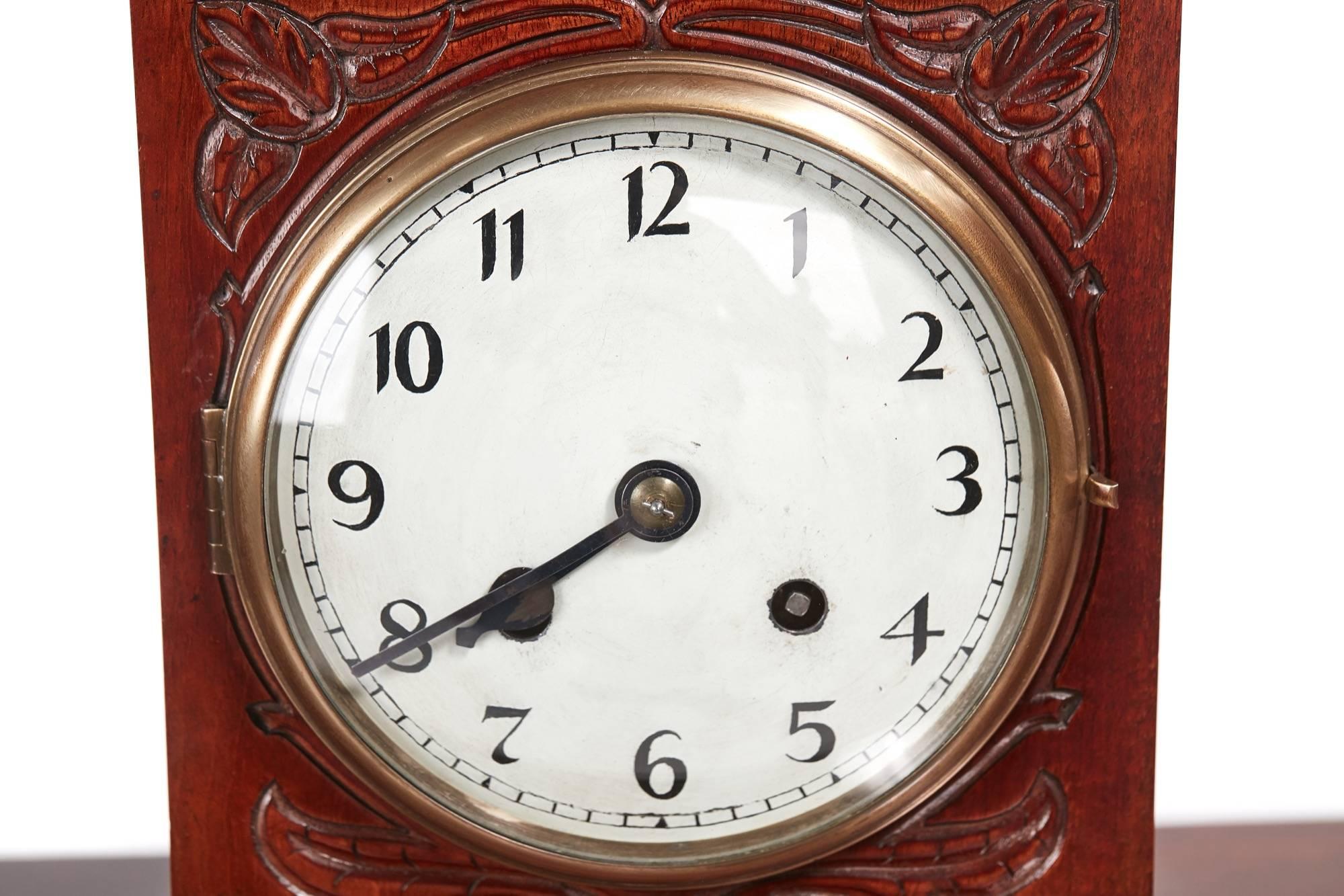 European Edwardian Carved Mahogany Mantel Clock