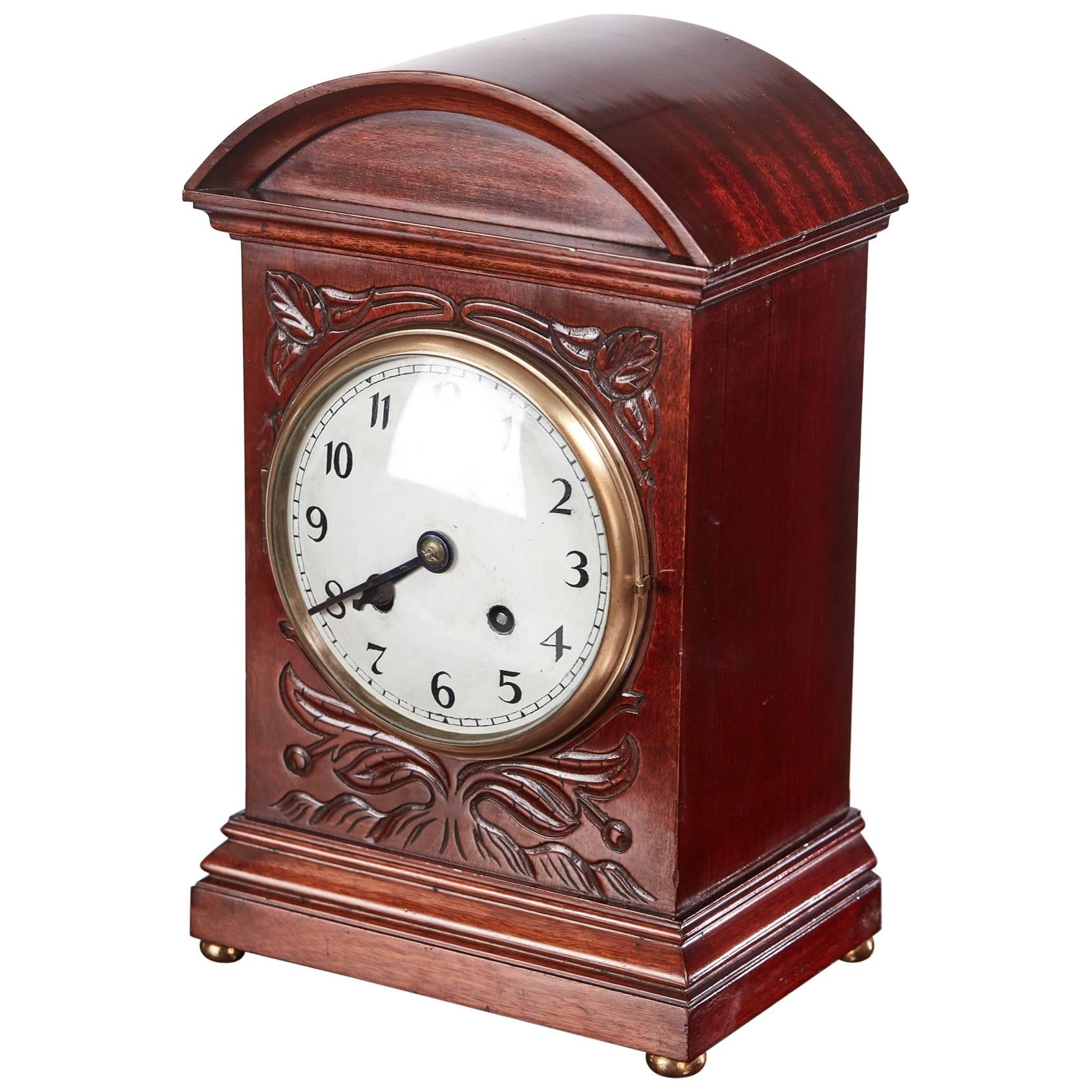 Edwardian Carved Mahogany Mantel Clock