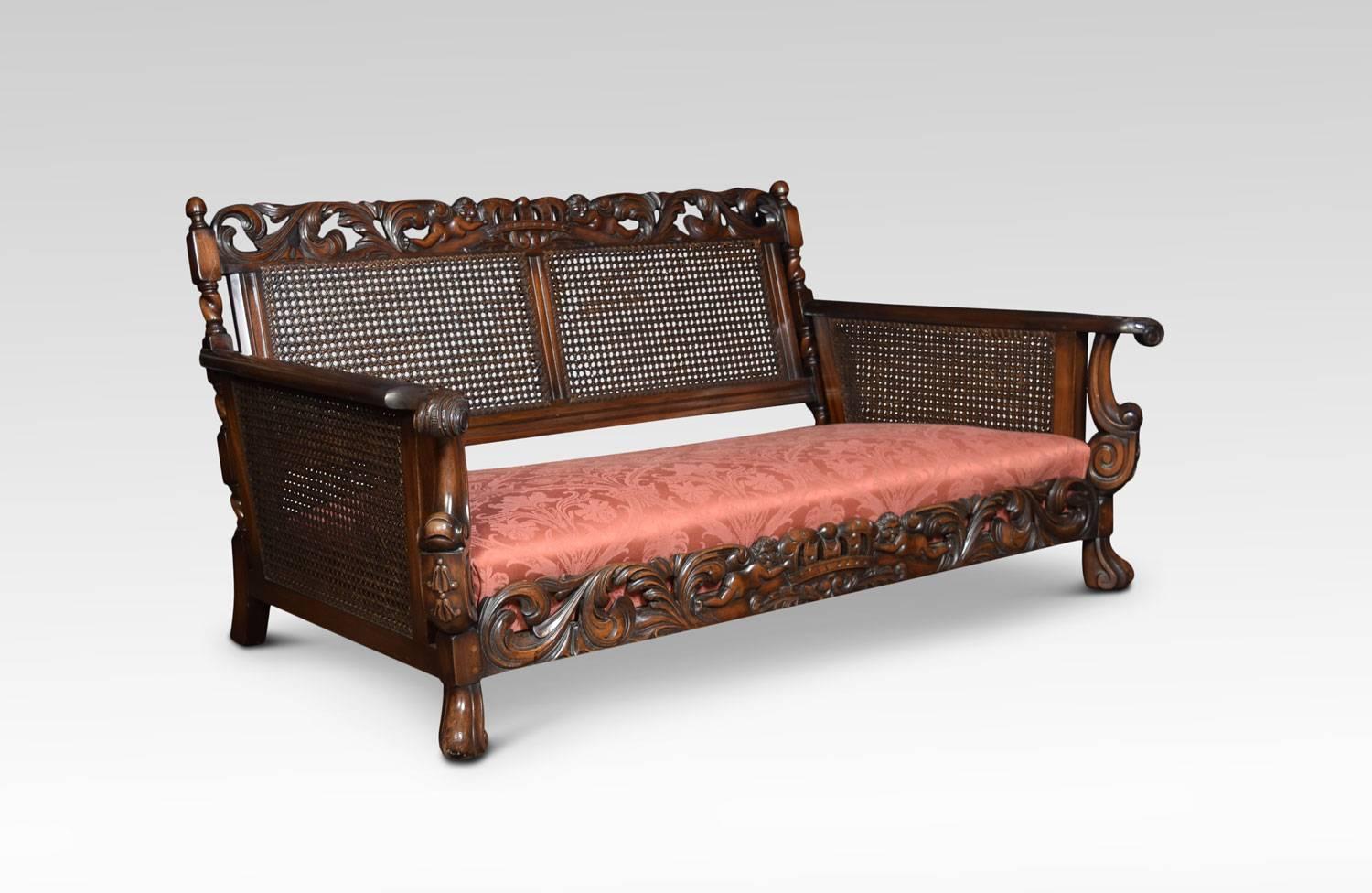 British Edwardian Carved Mahogany Three-Piece Bergere Lounge Suite