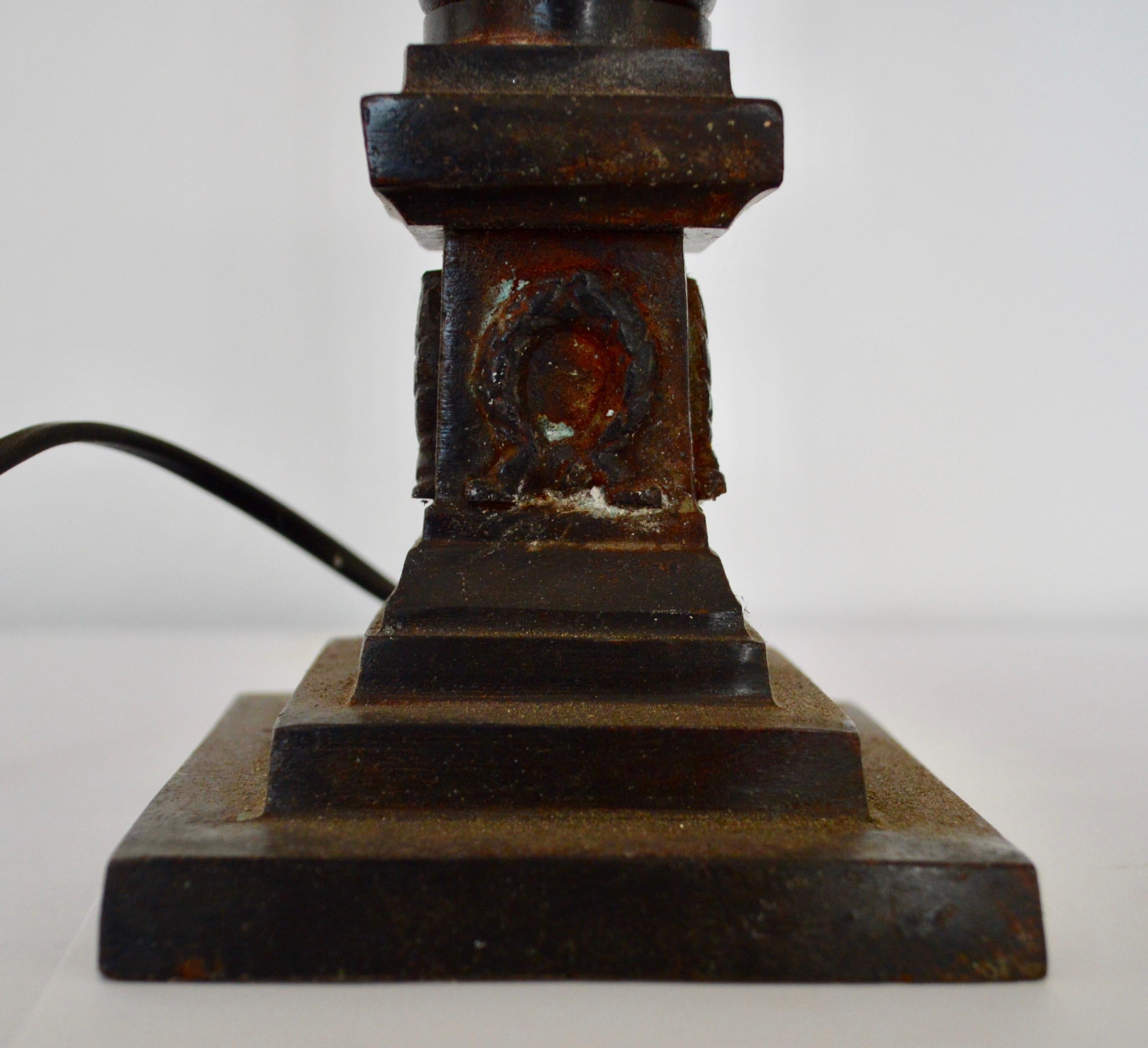 European Edwardian Cast Iron Column Table Lamp For Sale