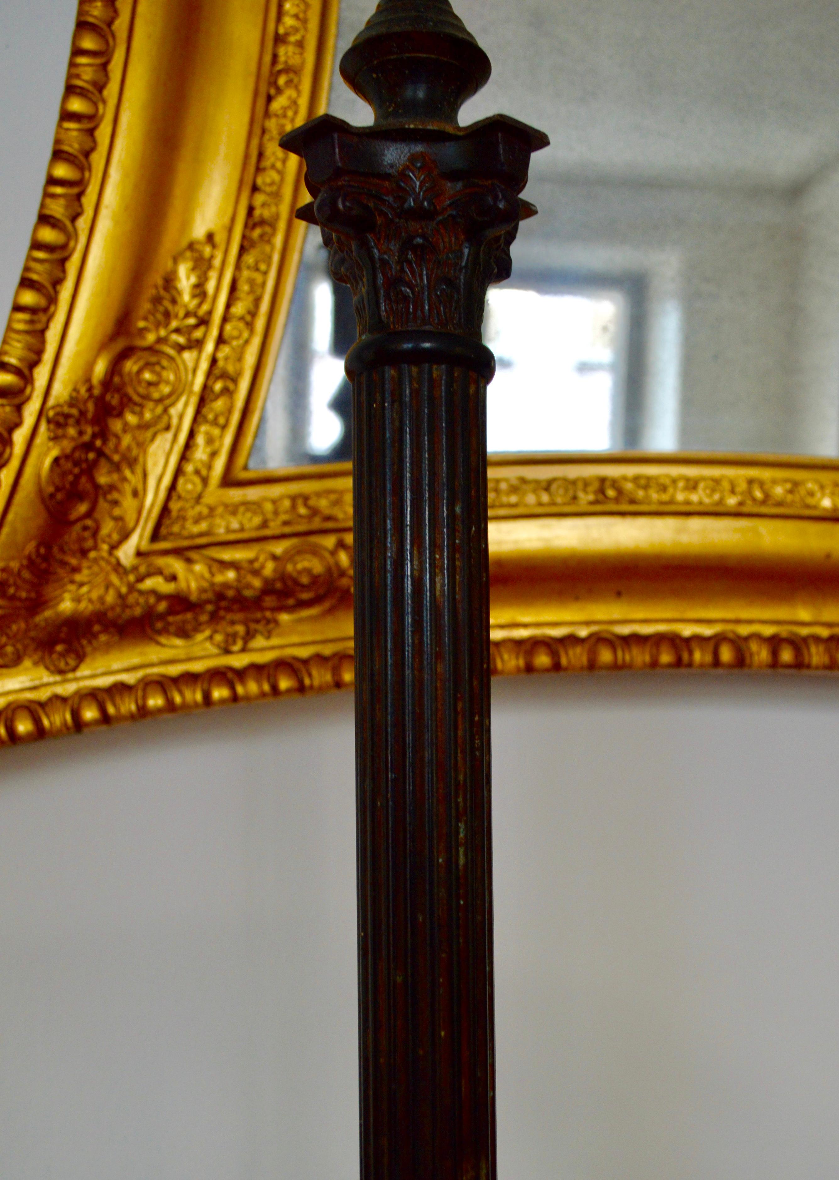 Early 20th Century Edwardian Cast Iron Column Table Lamp For Sale