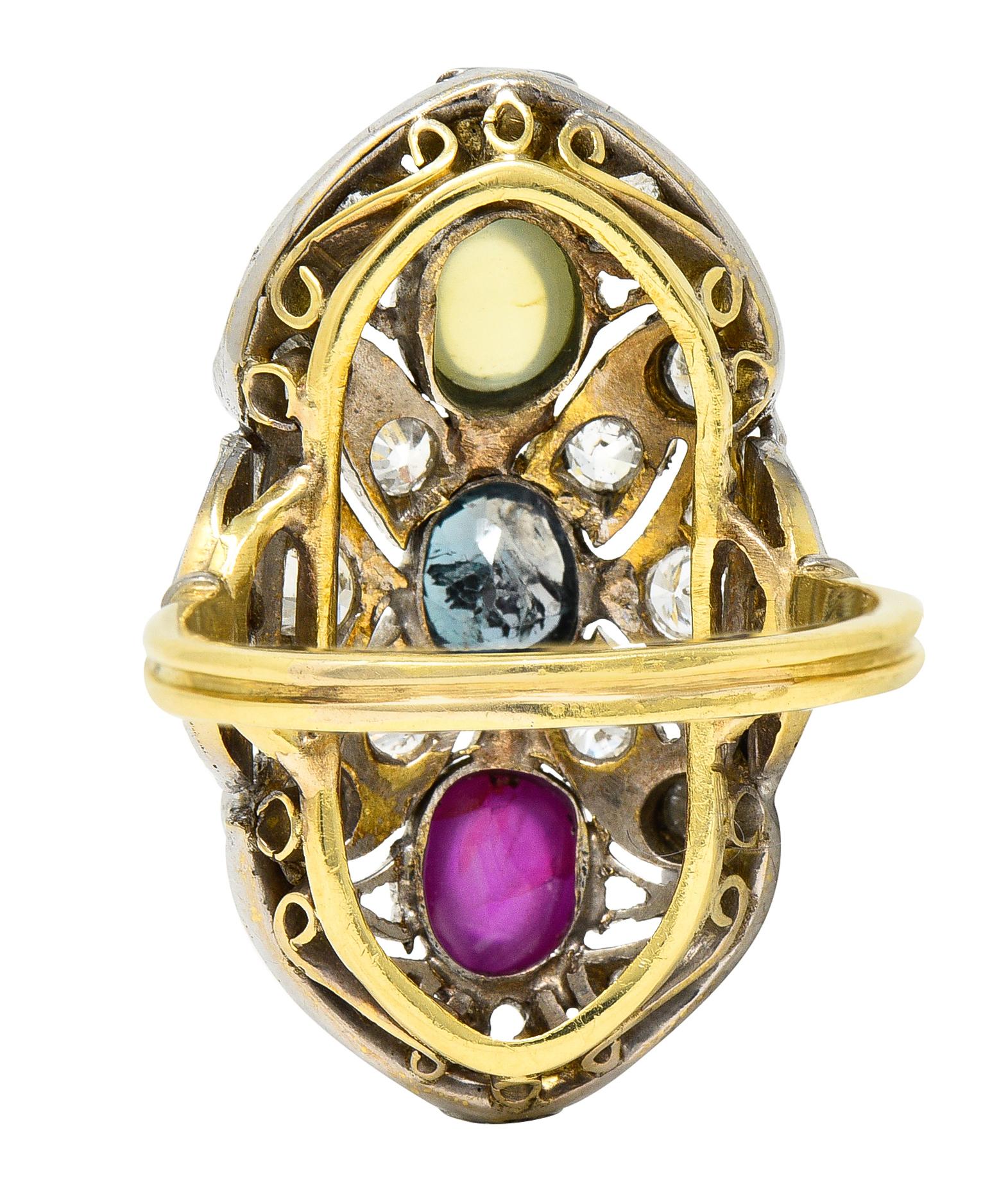 Women's or Men's Edwardian Cat's Eye Chrysoberyl Star Ruby Alexandrite Diamond Platinum Gold Ring