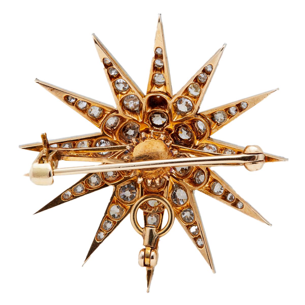Edwardian C.D. Umwandelbarer Sternbrosche/Anhänger mit Pfau, Diamant 14k Gold Platin 1