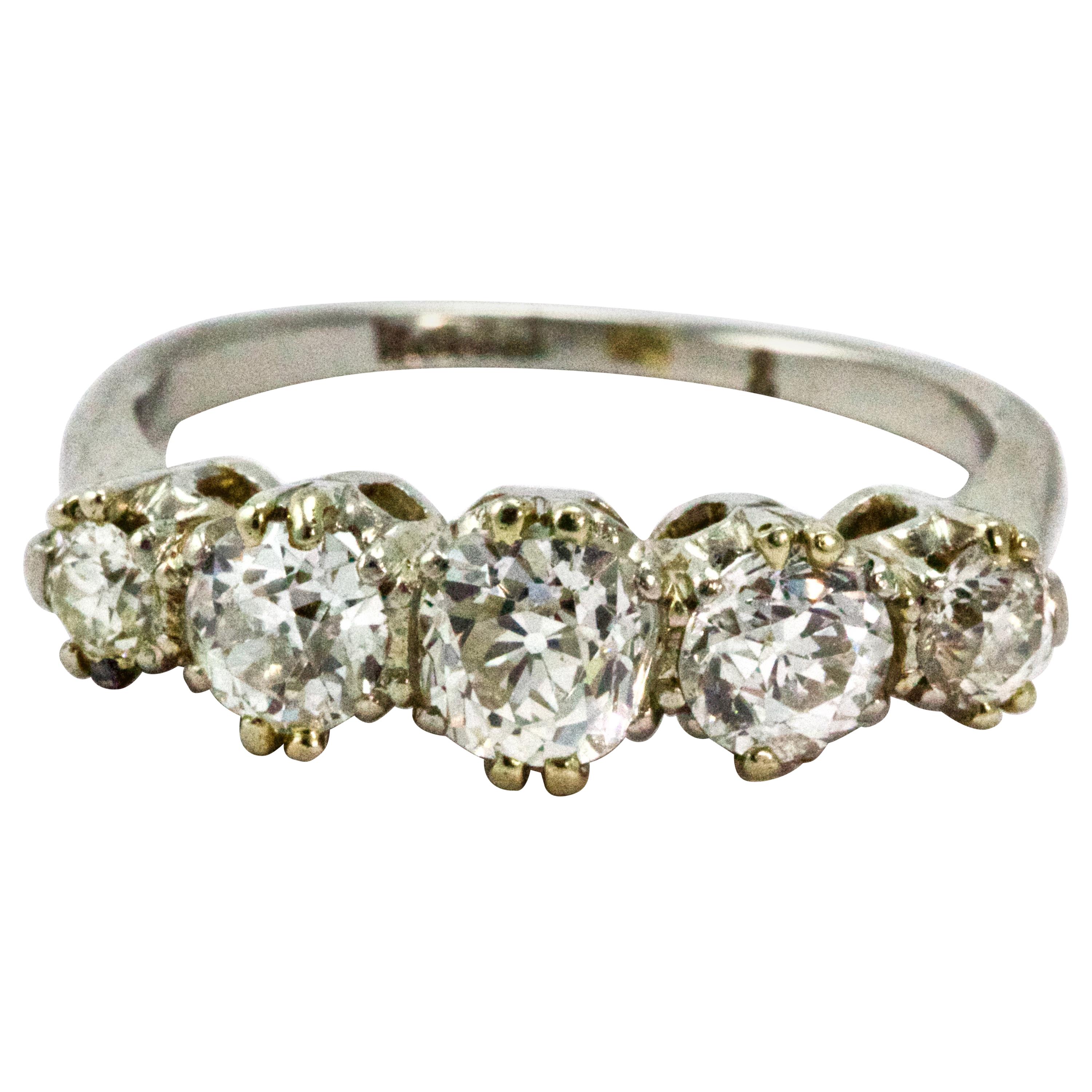 Edwardian Certified 1.5 Carat Diamond Platinum Five-Stone Ring