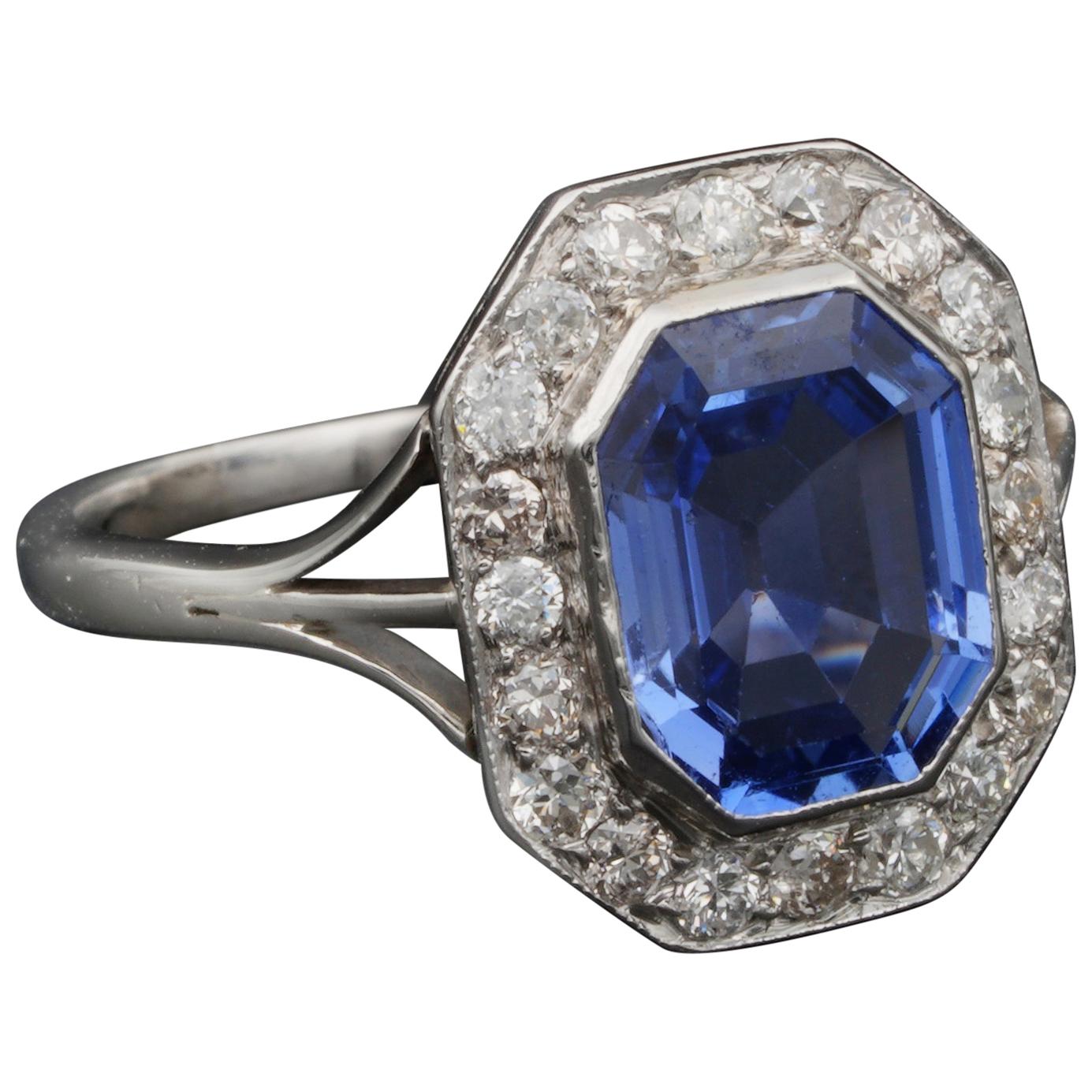Edwardian Certified 2.70 Carat No Heat Ceylon Sapphire Diamond Platinum Ring