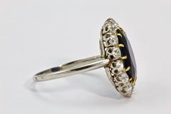 Edwardian Certified 4.88 Carat Sapphire and Diamond Platinum Cluster Ring