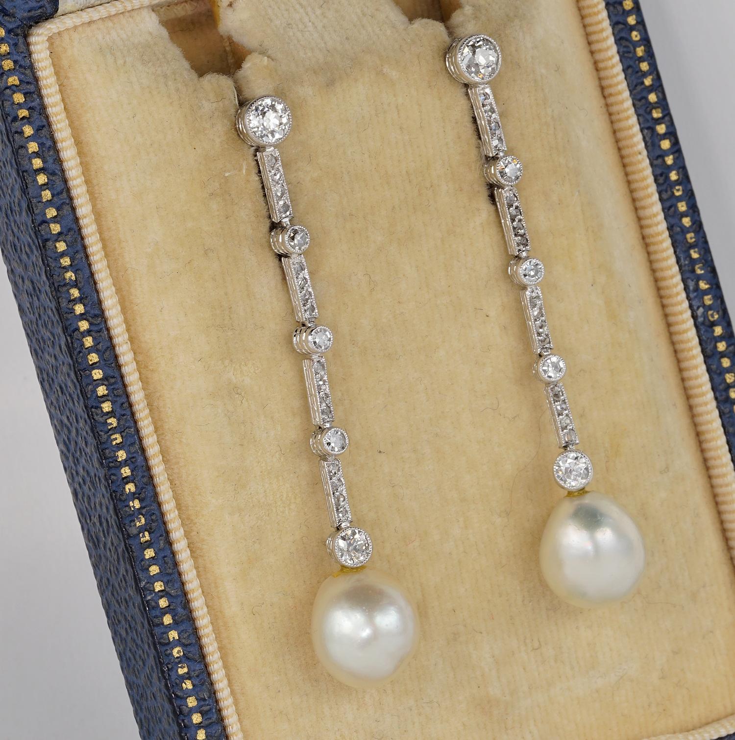 Platin-Ohrringe mit zertifizierten natürlichen Perlen und Diamanten im Edwardian-Stil (Rosenschliff) im Angebot