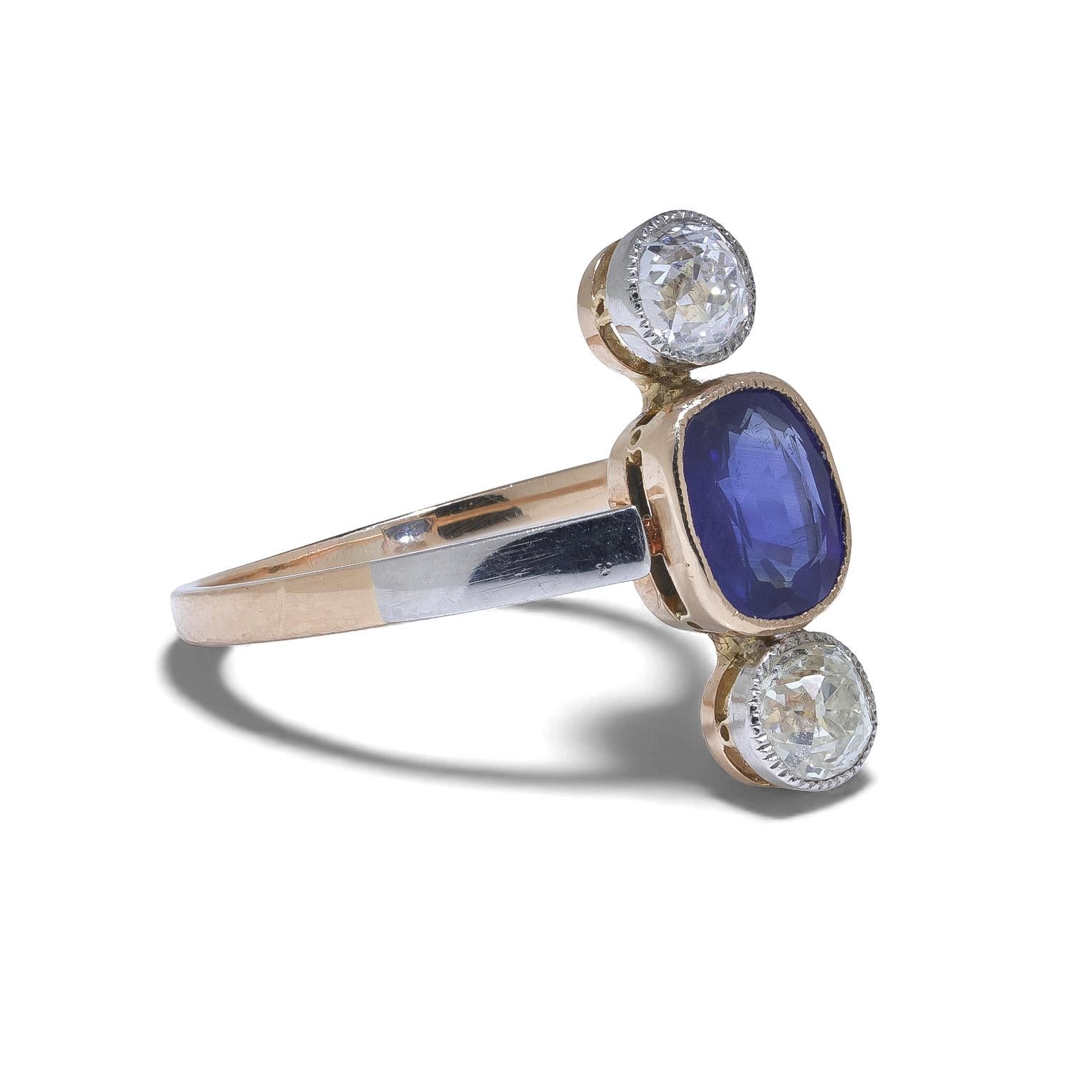 Edoardiano Edwardian Ceylon Sapphire & Diamond Ring, c.1910 in vendita
