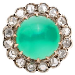 Anello edoardiano a grappolo con diamante e calcedonio in oro rosa 14 ct.