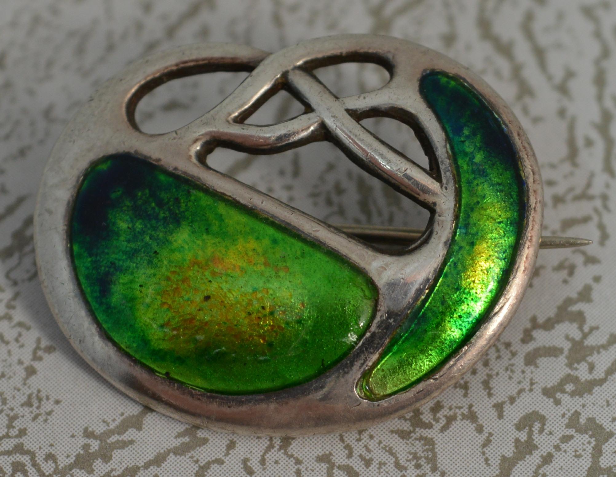 Edwardian Charles Horner Sterling Silver Enamel Art Nouveau Brooch 3