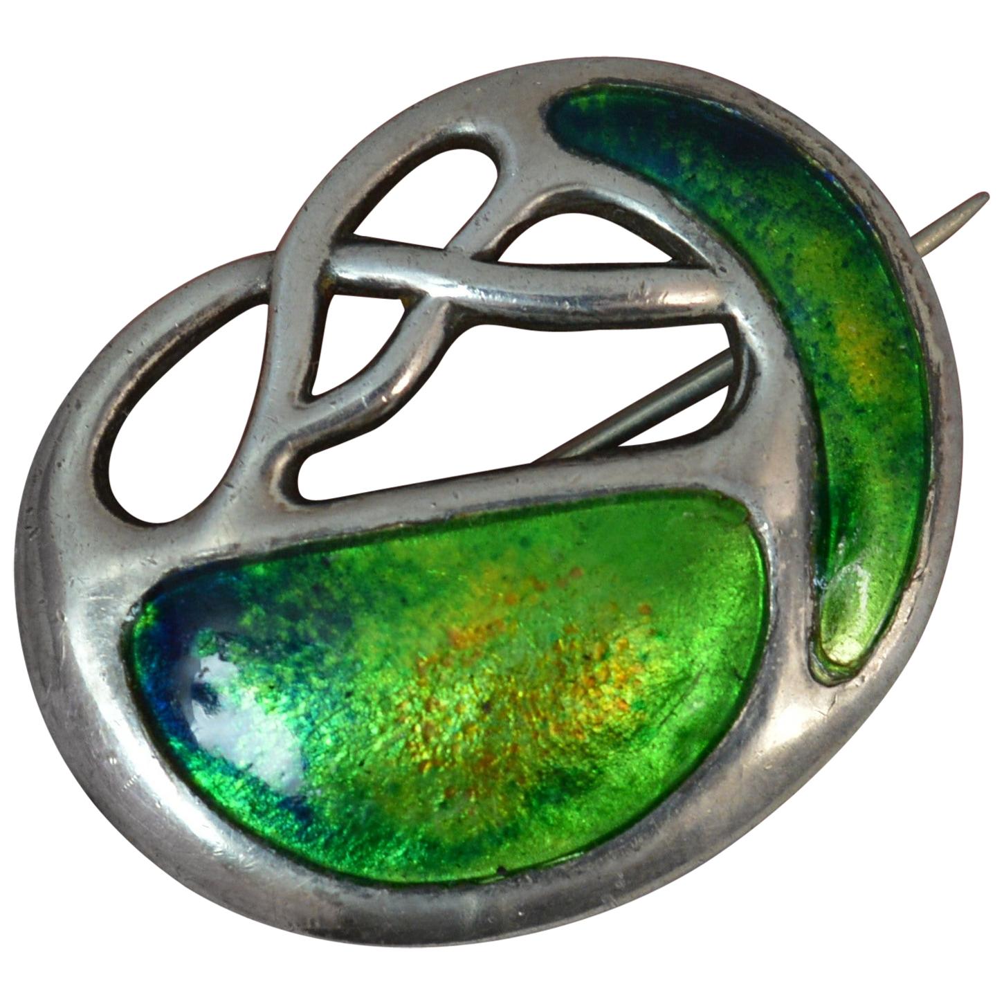 Edwardian Charles Horner Sterling Silver Enamel Art Nouveau Brooch