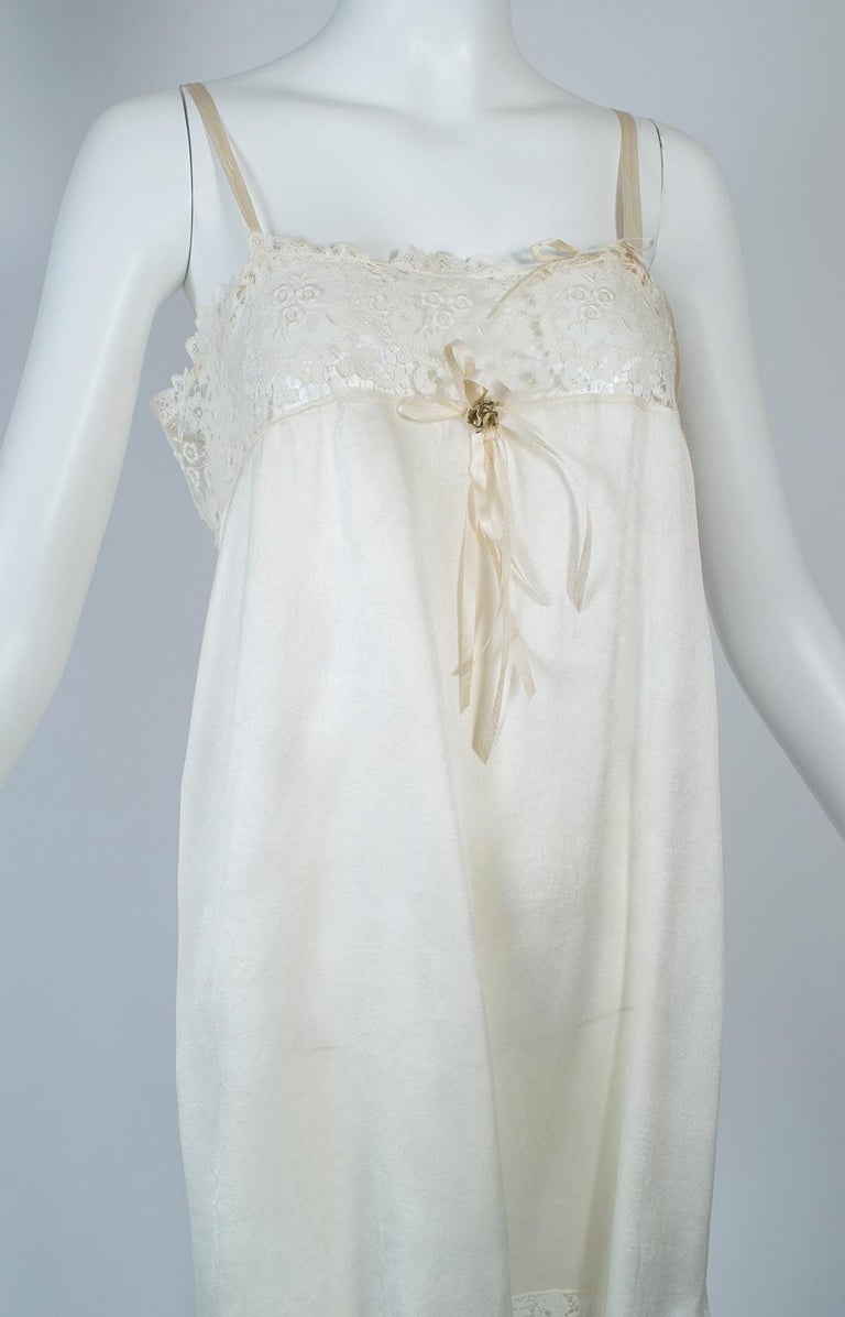 Edwardian Ivory Charmeuse and Lace Babydoll Chemise Negligée Small