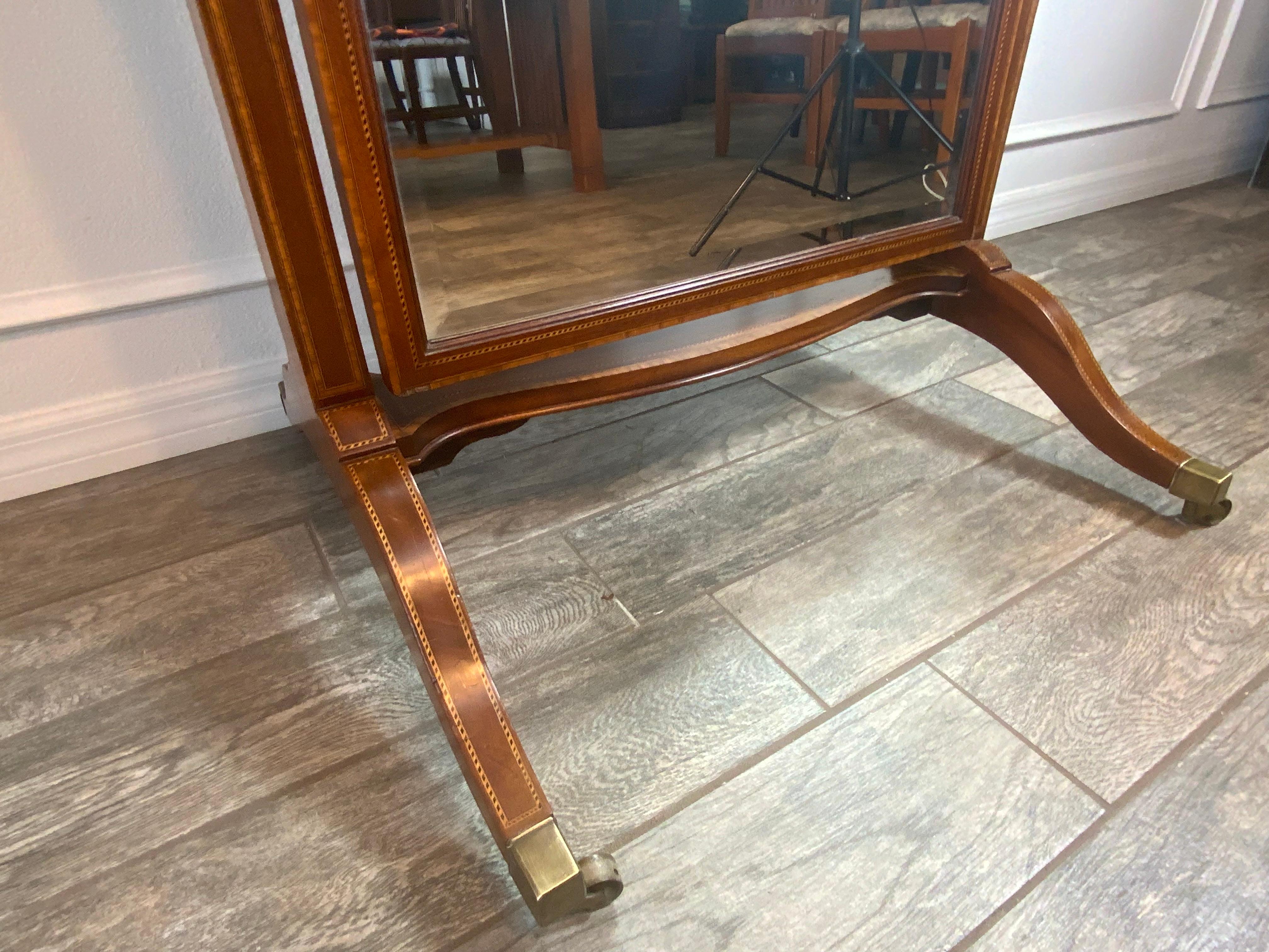 Edwardian Cheval Mirror In Good Condition In Bradenton, FL