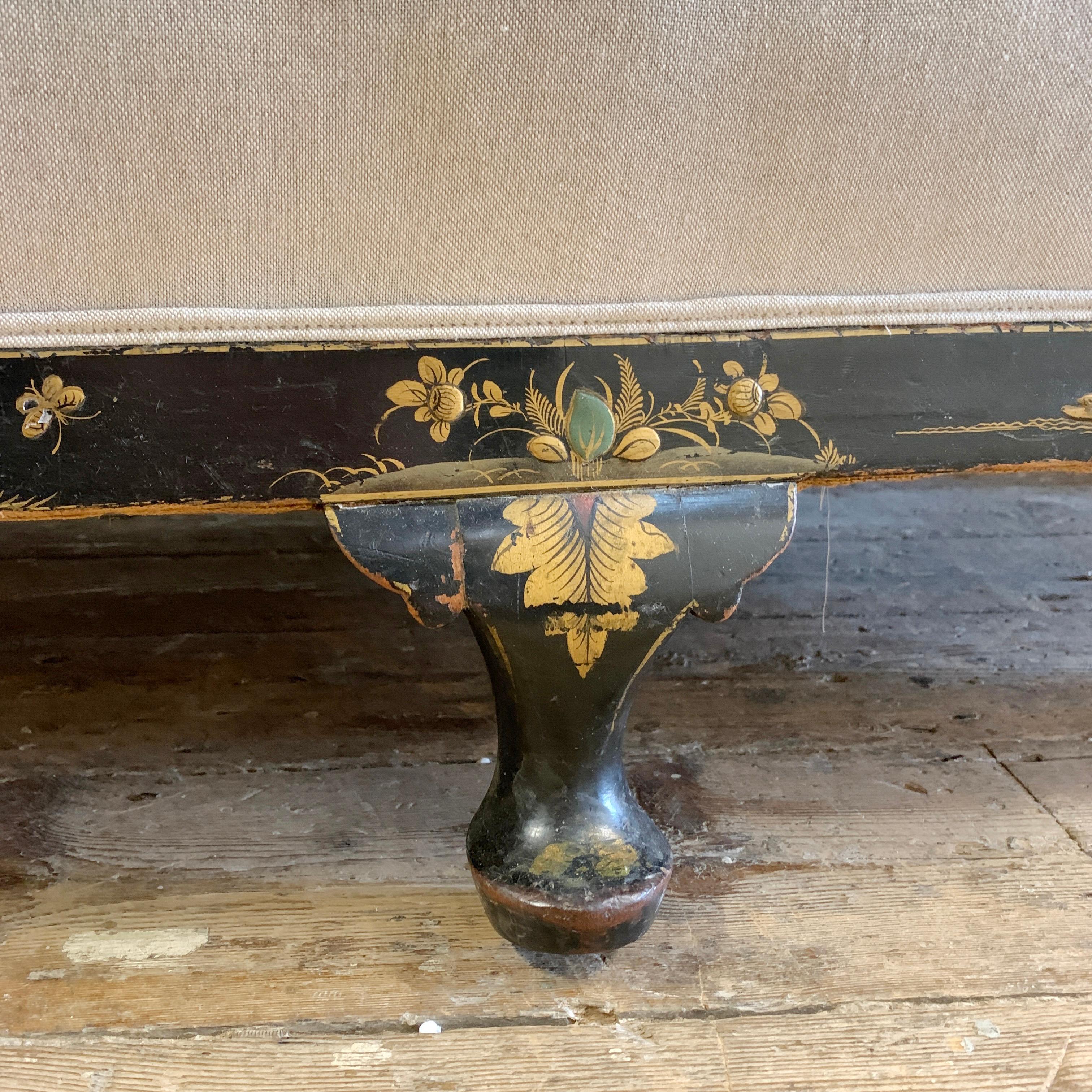 Edwardian Black Chinoiserie Bergère Cane Settee For Sale 1