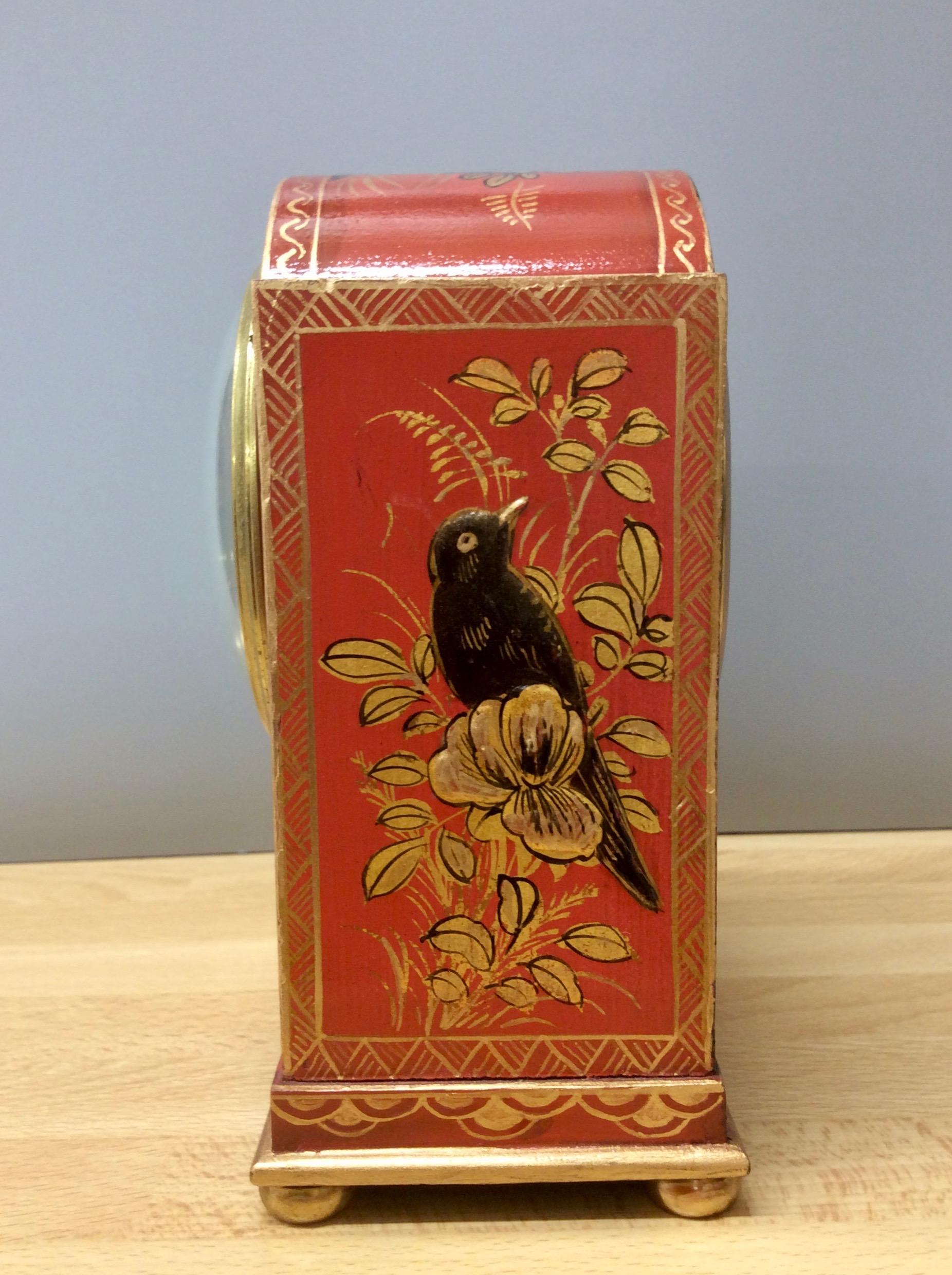 Edwardian Chinoiserie Decorated French Mantel Clock In Good Condition For Sale In Norwich, GB