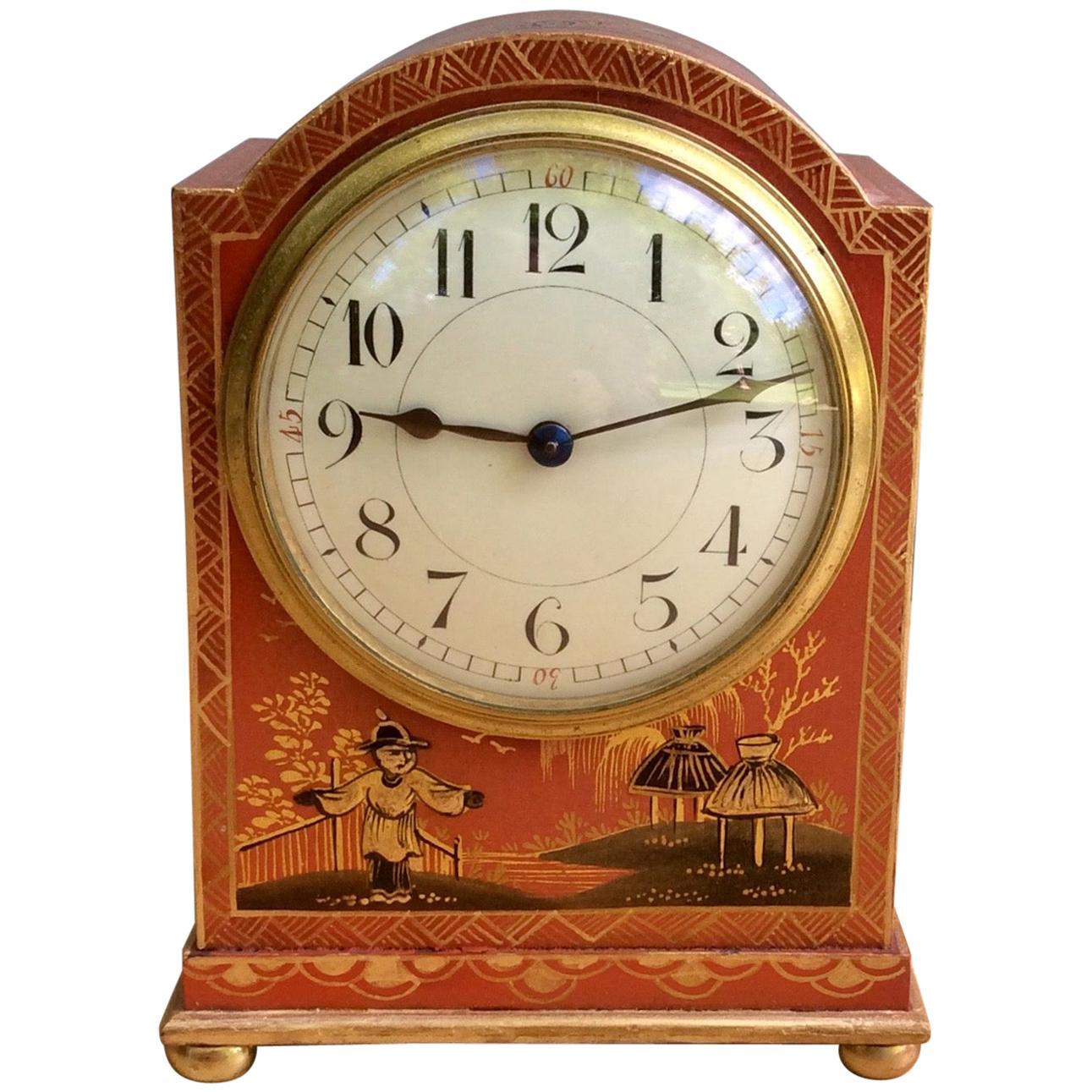 Edwardian Chinoiserie Decorated French Mantel Clock For Sale