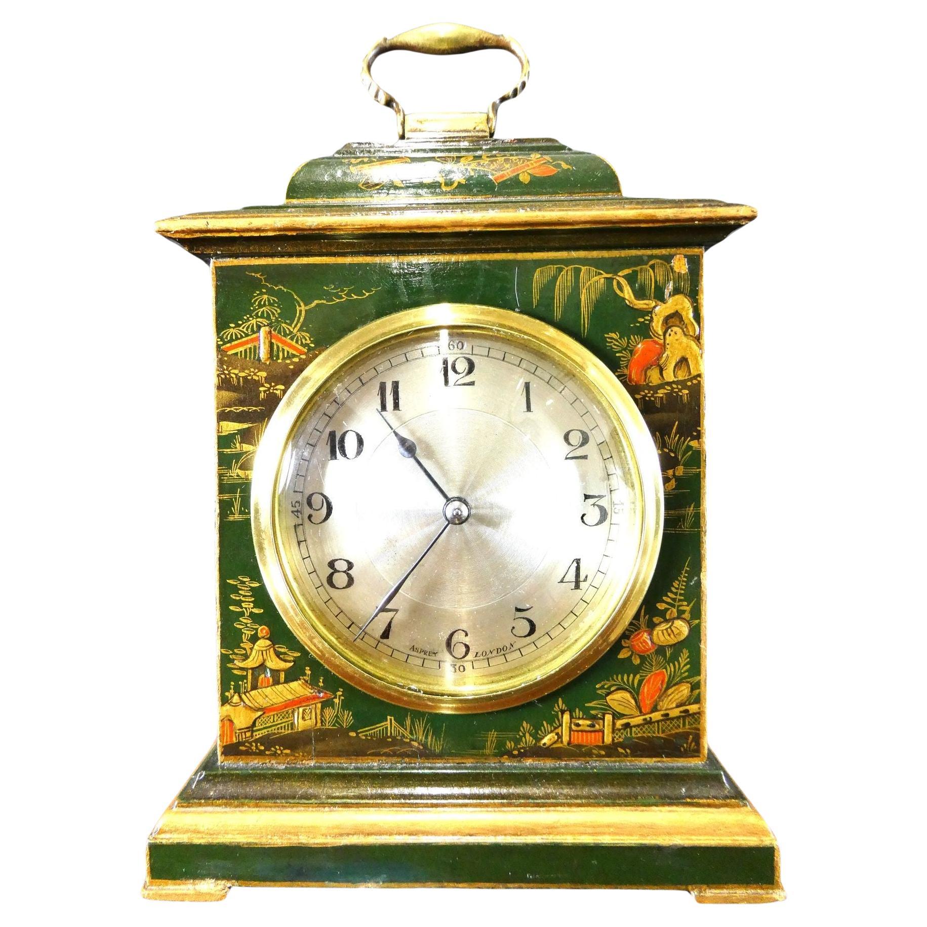 Edwardian Chinoiserie Decorated Mantel Clock, Asprey, London For Sale